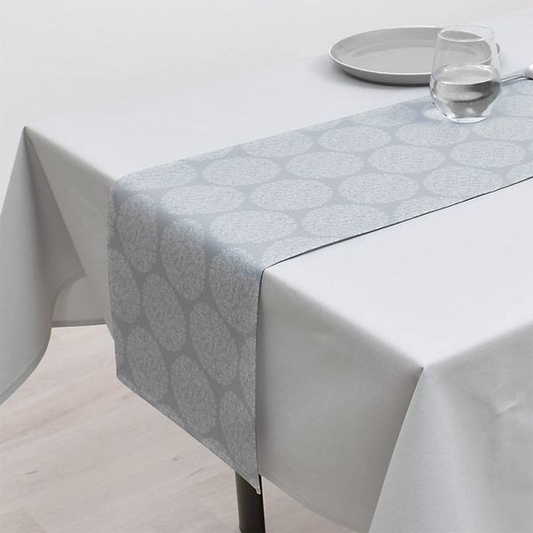 W2701610 Laminated Table Runner, Waterproof, Scandinavian Table Center, 51.2 inches (130 cm), Wipable, Gray, Small Floral Print, Style Decor