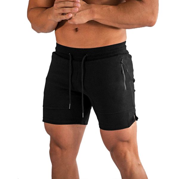 PIDOGYM Men's 5" Gym Workout Shorts,Fitted Jogging Short Pants for Bodybuilding Running Training with Zipper Pockets Black