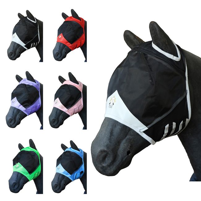 T TEKE Fine Mesh Horse Fly Mask w/No Ears, UV Blocking 3D Eye Visor with Extra Fleece Cushioned Forehead, Protection from Insect Pests