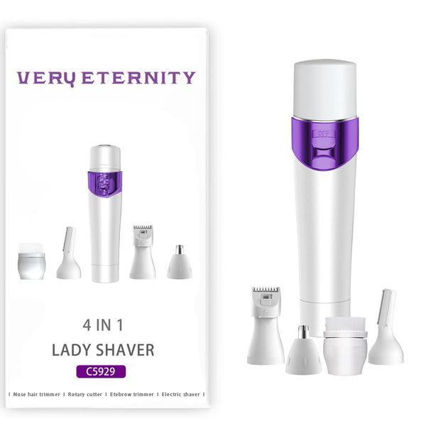 VERY ETERNITY 4 in 1 Lady Shaver Kit, USB Rechargeable Ladies Shaver Set, Multi-Functional Women Facial Hair Trimmer/Nose Hair Trimmer/Eyebrow Trimmer/Body Shaver/Bikini Clippers