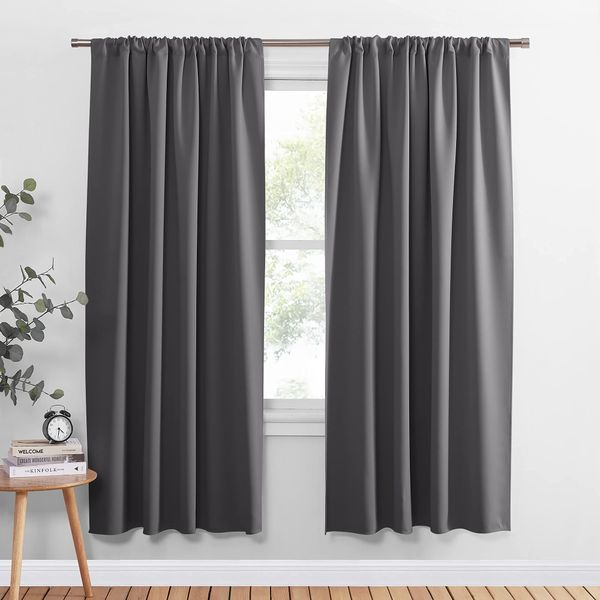 PONY DANCE Gray Blackout Curtains - Window Cover Double Panels Rod Pocket Drapes Light Blocking Drapes Thermal Insulated Privacy Protect for Living Room, 42 Wide by 72 Long, 2 Panels