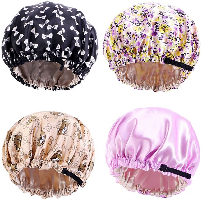 4 Pieces Kids Satin Bonnets, Adjustable Satin Sleep Cap for Girls, Baby Silk Bonnets for Night Sleeping Reversible Double Layer (Set-1)