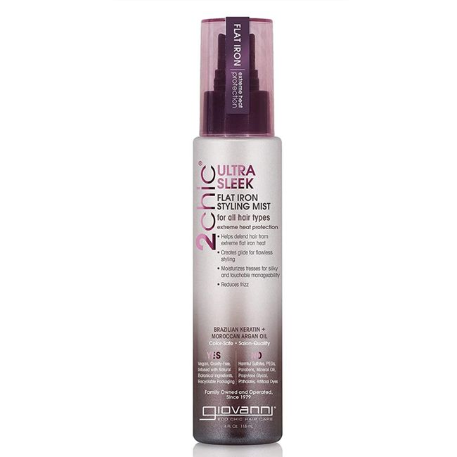 GIOVANNI 2chic Ultra-Sleek Flat Iron Styling Mist, 4 oz. - Brazilian Phyto-Keratin & Moroccan Argan Oil, Heat Protection, Coconut, Shea Butter, Pro-Vitamin B5, Color Safe, Paraben Free