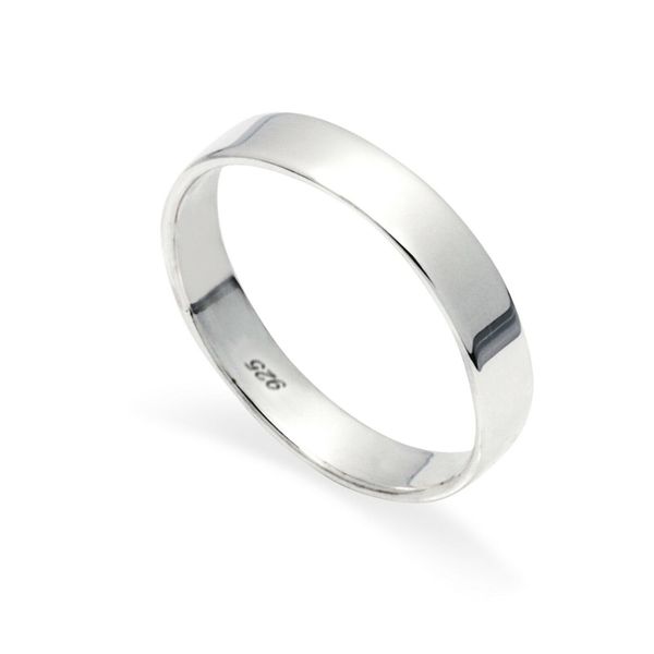 925 Solid Sterling Silver 4mm Flat Band Polished Ring In Sizes G-Z