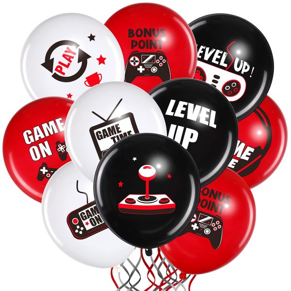 Video Game Party Balloons Set Game Birthday Party Balloons Game Theme Balloons Decorations Gaming Black Latex Balloons for Teens Player Birthday Party Supplies, 36 Pieces (Red, Black, White)