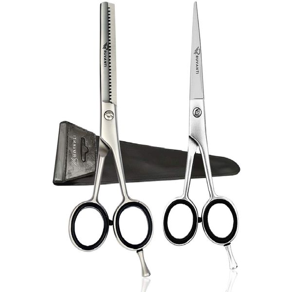 RUVANTI Professional Hair Cutting Scissors Kit/Thinning Shears/Barber/Hair Scissors Tools Set 6.5" Premium Japanese Stainless Steel Texturing Scissor/Thinning Scissors/Barber Scissors For Men/Women