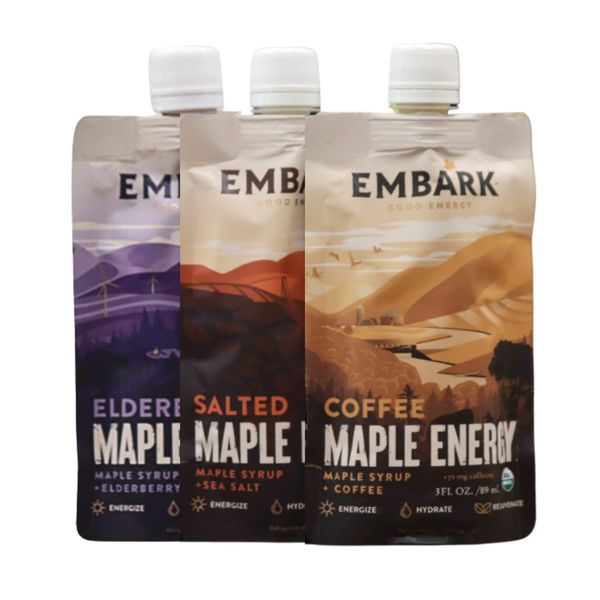 Maple Syrup Energy Gel by Embark, 3-Pack of 3oz Resealable Pouches, Natural Sports Nutrition, Certified Organic, Vegan, Gluten Free, Made for Athletes, Adventurers & Foodies, Variety Pack