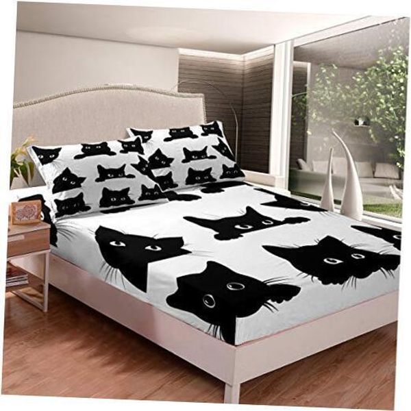 Black Cat Bed Sheet Set for Kids Boys Girls Pet Cats Pattern Twin Multi 21