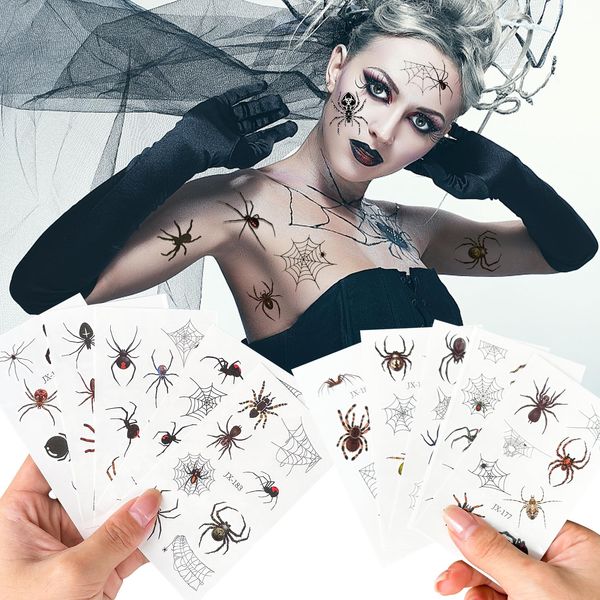 Temporäre Schwarz Spinnen Tattoos,Halloween Schminke Tattoo,Kinder Klebetattoos für Masquerade Punk Party Makeup Gruselparty(10 pcs)