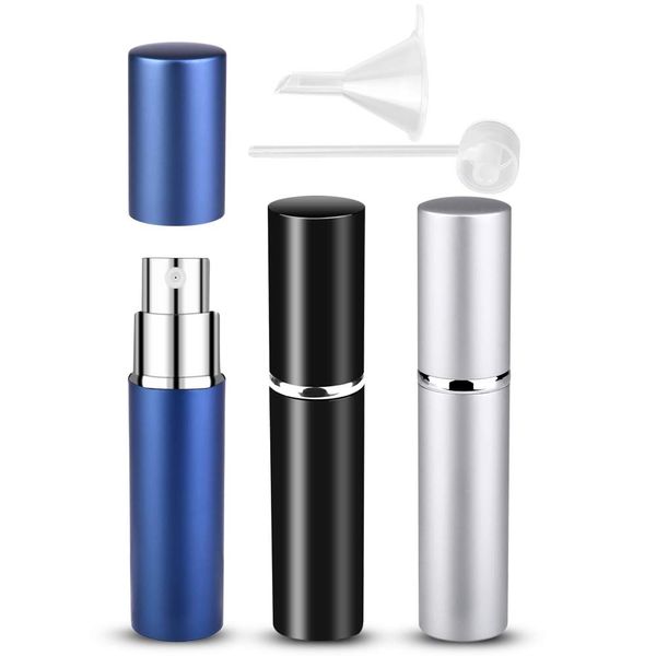 3 Stück 6ml Parfümzerstäuber Nachfüllbar Flaschen Reise Mini Portable leere Sprühflasche mit Trichter und Pipette (Schwarz + Silber + Dunkelblau) (6ml(Schwarz + Dunkelblau + Silber))