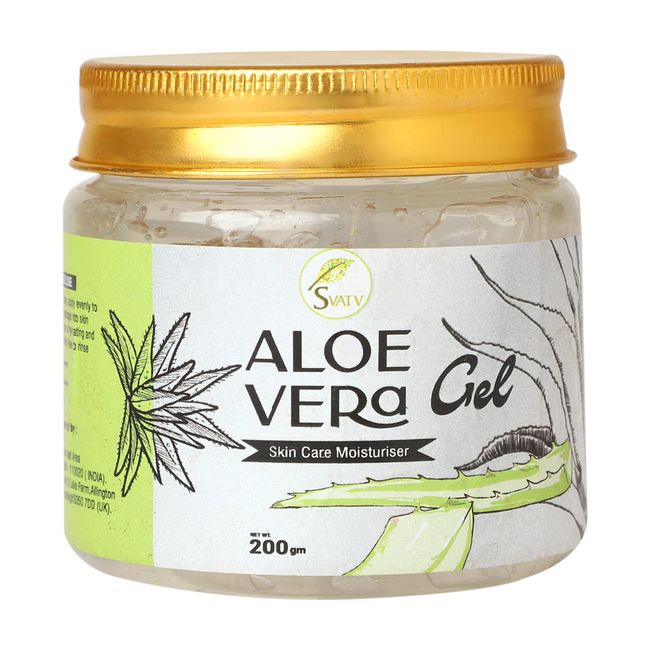 SVATV Natürliches Aloe Vera Gel für Gesicht, Haut, Haare & Sonnenbrand Relief mit kaltgepresstem, veganem, geruchlosem Gel | Geeignet für alle Hauttypen für Männer & Frauen – 200g