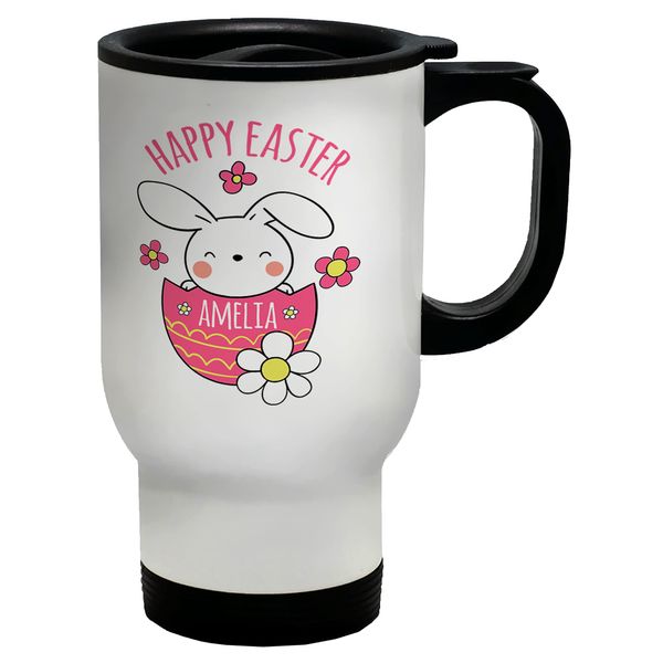Shopagift Personalised Happy Easter - Pink Travel Mug Cup