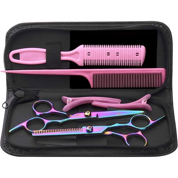 8PCS Hair Cutting Scissors Kits, Professional Hairdressing Kit, Stainless Steel Haircut Scissor, Professional Thinning Scissors Pet Grooming Scissor for Salon Barbers, Men, Women, Kids, Adults