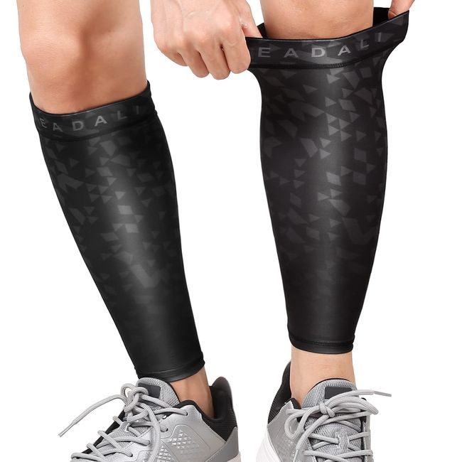 Eadali Calf Supporter, Shin Supporter, Cooling Action, Breathable, Quick Drying, High Elasticity, Neat Fit, UV Protection, Sunscreen, Shin Compression Supporter, For Sports Activities, Black-03 M-Size