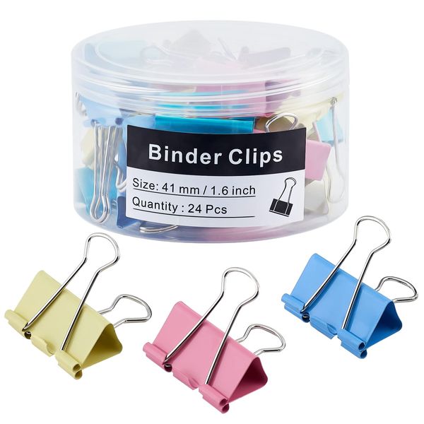 Binder Clips,Large Binder Clips 24 PCS,Small Binder Clips,Binder Clips Large,1.6 In. Clips Office Supplies,Metal Clips,Binder Clip,Paper Clamps,Office Clips,Paper Binder Clips,Big Binder Clips FXJHUDH