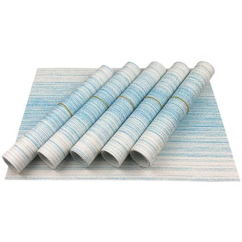 Placemat,Blending Color Durable Woven Vinyl Placemat Washable Heat-Resistant Anti-Skid Kitchen Dining Table Mats (Set of 6, Blue with White)