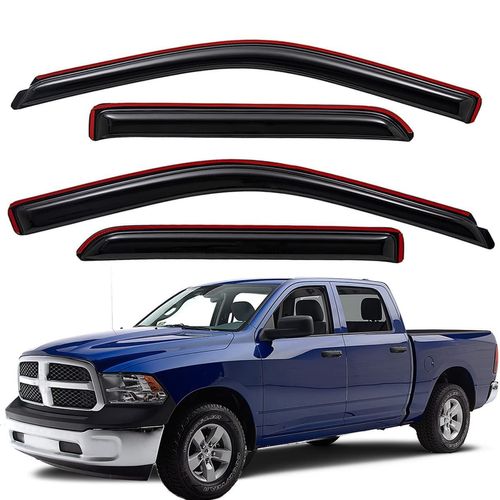 WV194109 in-Channel Car Window Rain Guards, Dark Smoke, 4-Pieces Set, Fit 2009-2018 Dodge Ram 1500 Crew Cab, 2010-2024 Ram 2500 & 3500 Crew & Mega Cab, 2019-2023 Ram 1500 Classic Crew Cab