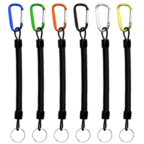 6 Stücke Spiral Schlüsselanhänger, Schlüsselkette mit Karabiner, Schlüsselband Ausziehbar Erweitern zu 120cm Anti Verlorene Frühjahr Seil für Angelzange, Camping, Fisch Tool, Jagd und Schlüssel
