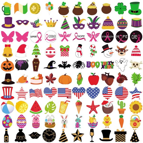 100 Pcs Seasonal Icons for Felt Letter Board Holiday Message Board Decoration Letterboard Accessories Holiday Letterboard Icon with Adhesive Dots for Changeable Letter Board Halloween Christmas Decor