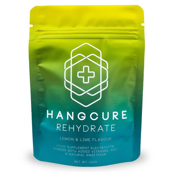 Hangcure Rehydrate Hydration Powder Electrolyte Drink Mix Fast Recovery Lemon Lime Flavour with High Strength NAC, Vitamin C, Magnesium. Hypotonic Effervescent Mix. 10 servings per sachet.