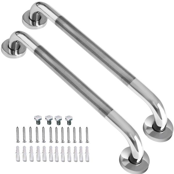 2 Pack 16 Inch Shower Grab Bar with Anti-Slip Grip, iMomwee Chrome Stainless Steel Bathroom Grab Bar Handle, Shower Balance Bar, Safety Hand Rail Support, Handicap Elderly Senior Assist Bath Handle