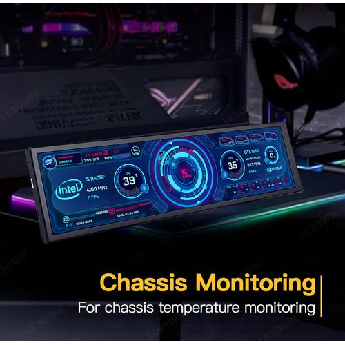 LESOWN 8.8 inch Monitor PC Case Temperature Display mini Ultra Wide Secondary Screen Long Stretched Bar Display AIDA64 PC Sensor Panel 1920x480 Small Temp Monitor for RPi CPU Monitoring