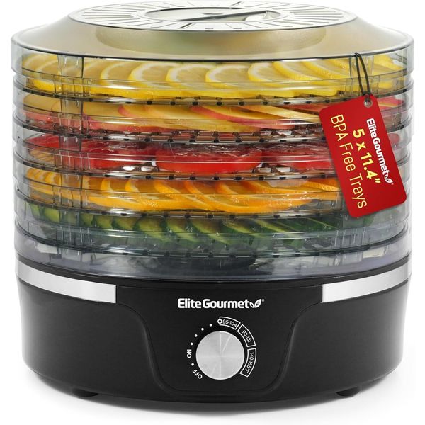 Health-Conscious 5-Tray Food Dehydrator with Adjustable Temp Controls in Black