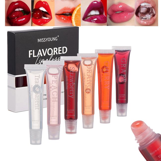 RoseFlower 6 Farben Lip Plumping Lipstick Set,Fruchtgeschmack Durchsichtig Lippenstift, Feuchtigkeit Lipgloss Shimmer Glass Luster Lip Glaze, Feuchtigkeitsspendender Lipgloss mit Boosting-Effekt