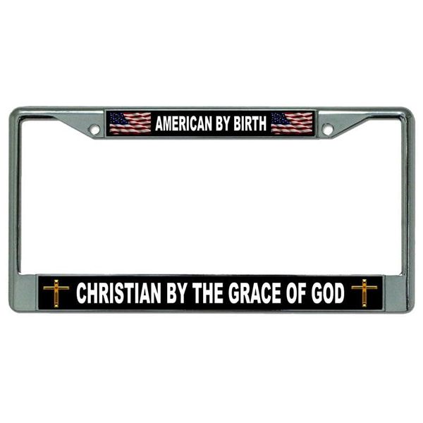 American by Birth Chrome License Plate Frame