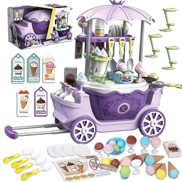 Mini Ice Cream Toys for Kids - 65 Piece ice Cream cart and Pretend Play Food Set for Toddlers,Preschool Toys for Child,ice Cream Truck Toy Set Scoop and Cone Maker for 3 Year Old Girls & Boys and Up