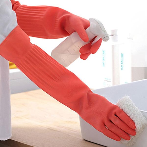 [BtcFu] Rubber Thick Gloves, Super Long (1 Pair), Kitchen Gloves, Waterproof Gloves, Long Sleeve, Dishwashing Gloves, Long Sleeve, Cleaning Gloves, Rubber Gloves, Kitchen (M, Yellow)