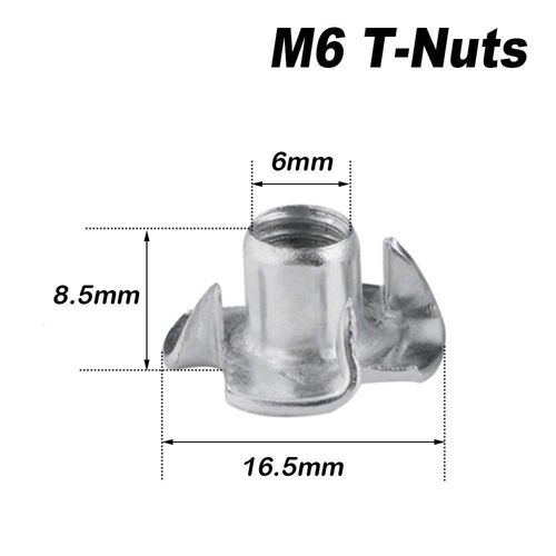 Gasea 100pcs M6 x 8mm T-Nuts 4 Pronged Zinc Plated Tee Nuts Threaded Insert for Woodworking, Furniture Leg, Rock Climbing Holds
