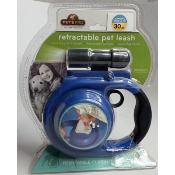 Retractable Dog Leash w Removable LED Flashlight- Bag Dispenser 16ft up to 30Lbs