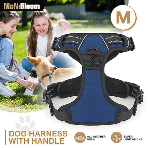 Navy Blue Padded Adjustable Control Pet Dog Harness Reflective Strips w/Handle