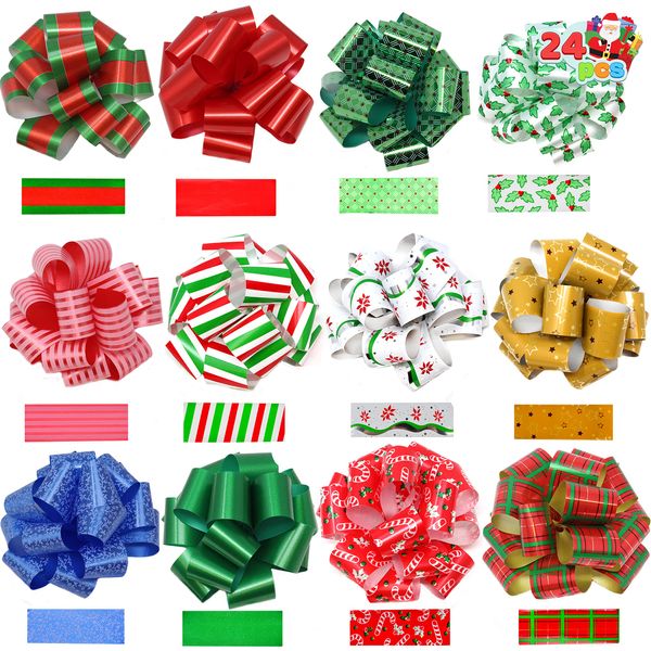 JOYIN 24 Pieces present Wrap Ribbon Pull Bows (5" Wide); Easy and Fast Gift Wrapping Accessory for presents, Bows, Baskets, Wine Bottles Decoration, Gift Wrapping and Decoration Present.