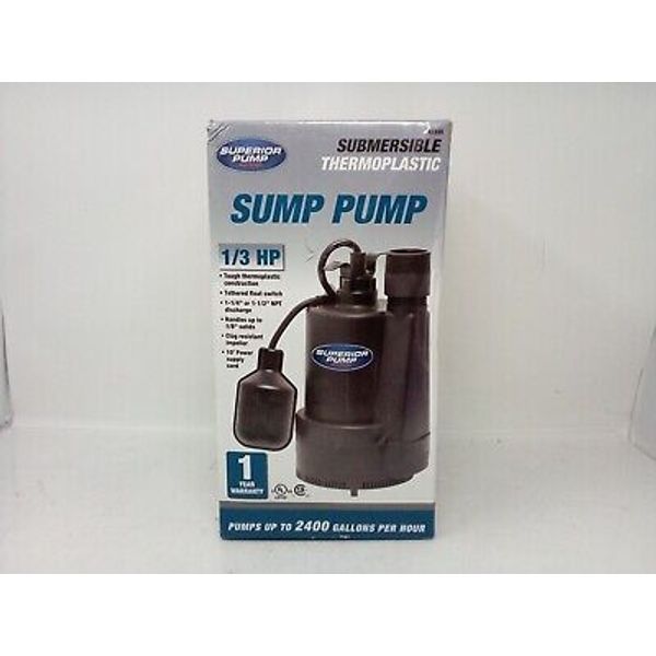 Superior Pump 92330 1/3 HP Thermoplastic Submersible Sump Pump with Tethered