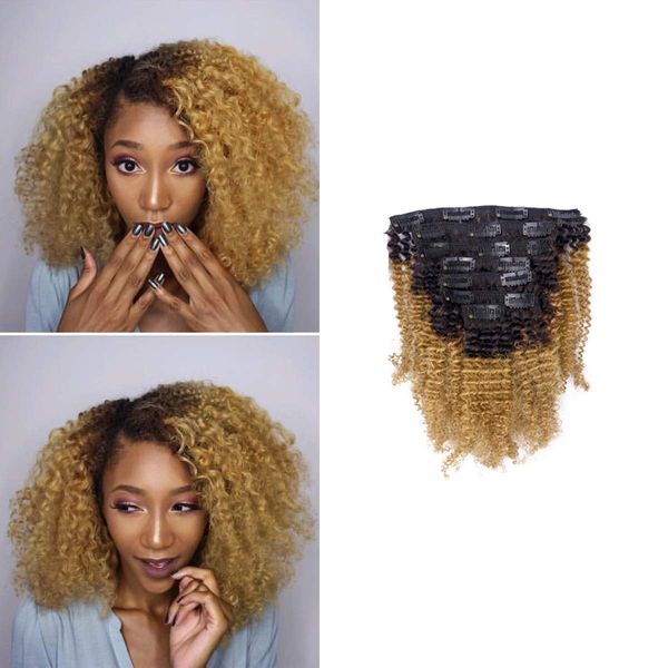 Loxxy Kinky Curly Clip In Hair 4B 4C Natural Hair Clip Ins Afro Kinky Curly Clip In Hair Extensions Virgin Clip In Hair Extensions Human Hair For Black Women Big Volume Thick Kinky Hair # 1b/27 16Inch