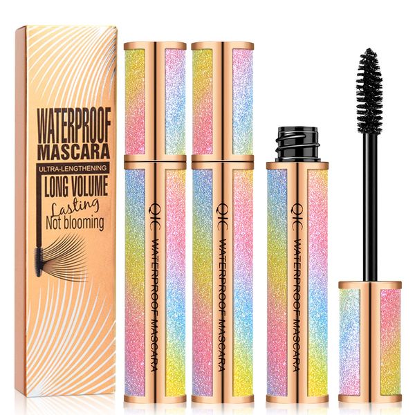 2 Pack 4D Silk Fiber Lash Mascara Black, Waterproof, Longer & Thicker Lashes, Voluminous Eyelashes, Clump-Free, Long-Lasting, Natural Smudge-Proof, Adds Length, Depth and Glamour Effortlessly