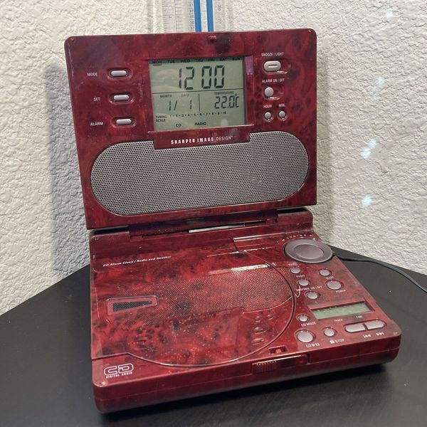 SHARPER IMAGE CD Alarm Clock/Radio Red With Power Cord **UNTESTED **FOR PARTS