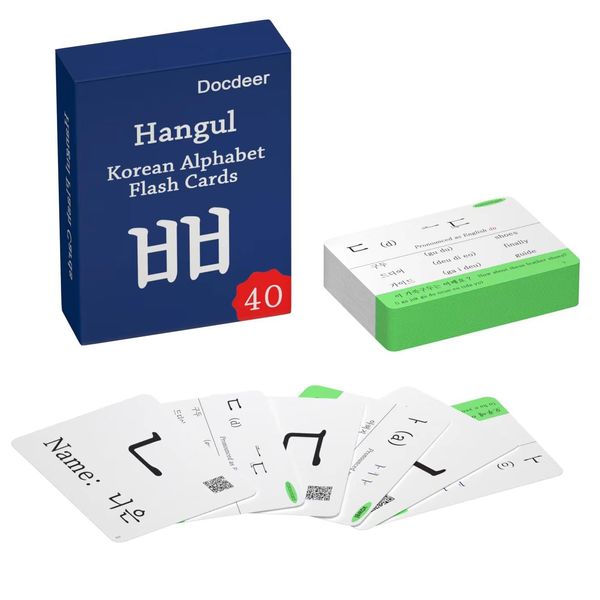 Hangul Korean Alphabet Syllabary Flash Cards for Beginners & Adults - Korean Educational Learning Flash Cards - Learning Video with Pure Pronunciation - Example Sentence & Words