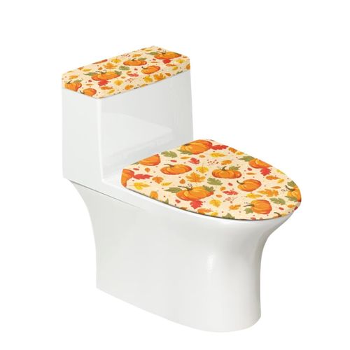 Oamsistay Fall Pumpkin Toilet Lid Seat Cover Set - Cute Toilet Lid and Tank Lid Covers - Bathroom Decoration - Stretch Washable Spandex Accessories