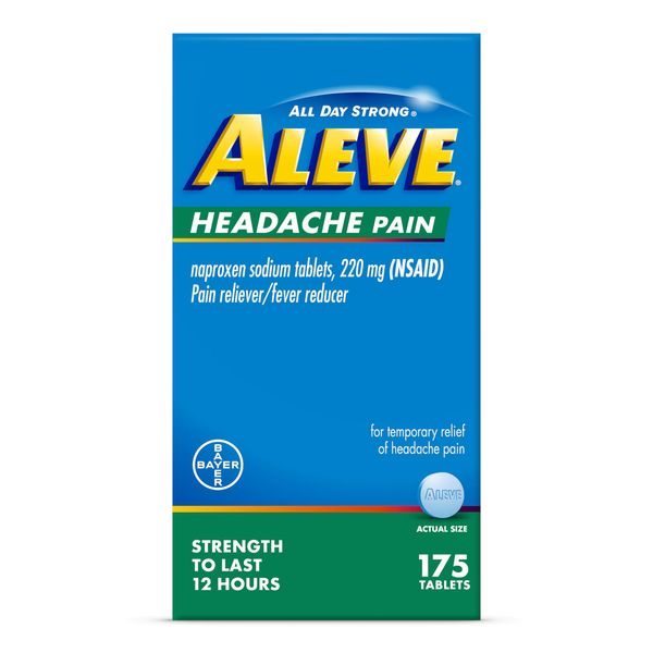 Aleve Headache Pain Reliever & Fever Reducer Tablets, Naproxen Sodium, for Headache Pain Relief, Pain Medicine for Adults, Headache Pain Relief Pills, 175 Count