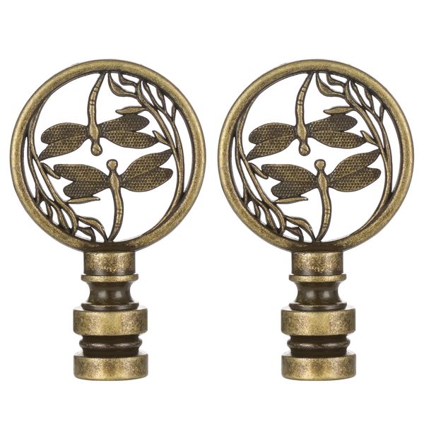 Canomo 2 Pieces Double Dragonflies Lamp Finials Hollowing out Treatment for Lamp Shade, Antique Bronze