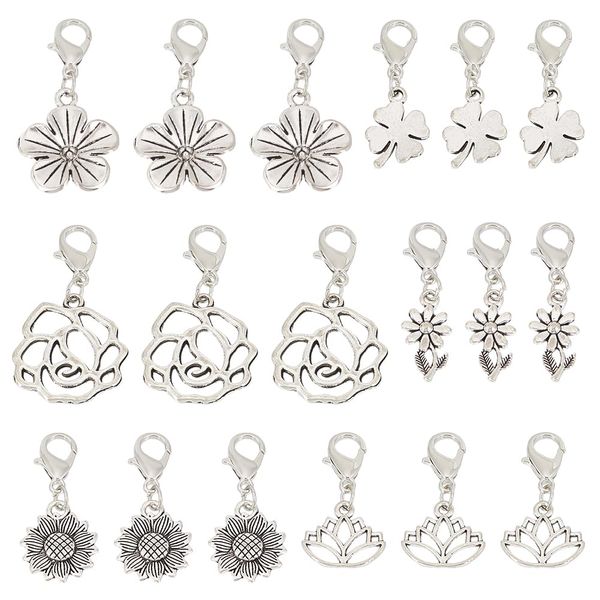 PLIGREAT 18 Pcs Sunflower Zipper Pull, Flower Metal Zipper Pendant Replacement Rose Lotus Zipper Pull Decoration for Jacket Luggage Bag Tailor Shop Accessories Fashion Metal Slider