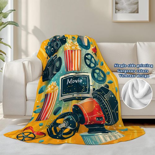 keepitcozi Movie Throw Blanket for Movie Lovers Adult Kids, Movie Theater Cinema Gifts Blanket Home Room Decor, Flannel Soft Blanket for Bed Couch 50"x60"