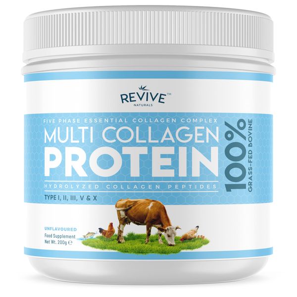 Multi Collagen Protein Powder (200g) - Types I, II, III, V & X - Hydrolyzed Grass Fed Bovine, Wild Caught Fish, & Free-Range Chicken & Eggshell Collagen (10 Day Supply)