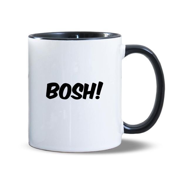 BOSH! Big John Ceramic Coffee Mug, 11oz, White with Black Handle, Novelty Design