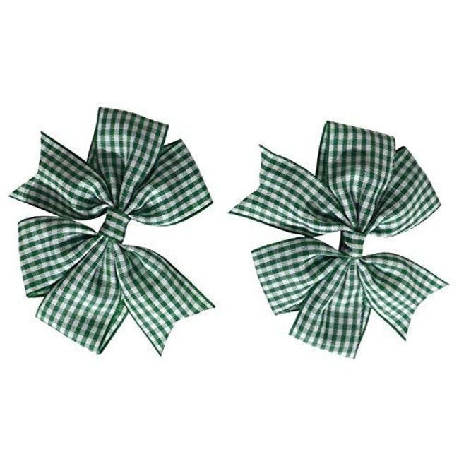 2 x Green Gingham Check Hair Bows Hair Clips Ideal for Matching BTS Back to School Summer Dress's Uniform