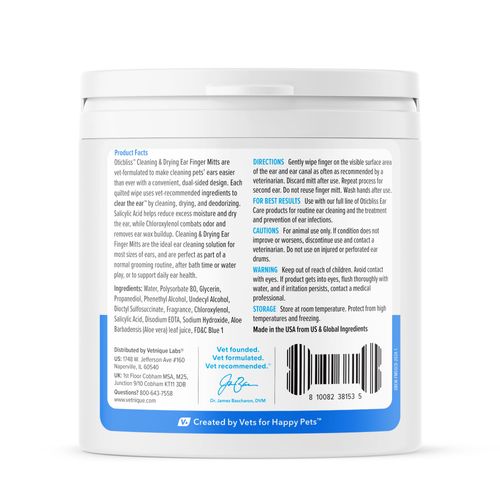Vetnique Oticbliss Ear Finger Wipes for Dogs & Cats Dual-Sided Cleaning Dog Ear Wipes for Odor Control, Dirt & Wax Removal with Soothing Aloe, Salicylic Acid & Aloe Vera, 50ct