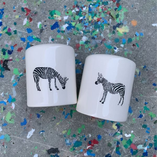 Zebra Salt And Pepper Shakers Set in White | Farmhouse Stoneware | Gift for Her